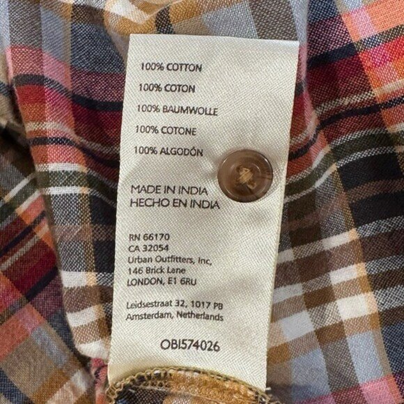 Anthropologie Pilcro XS Plaid Buttondown Blouse Long Sleeve Top Neck Tie Western - Picture 4 of 7